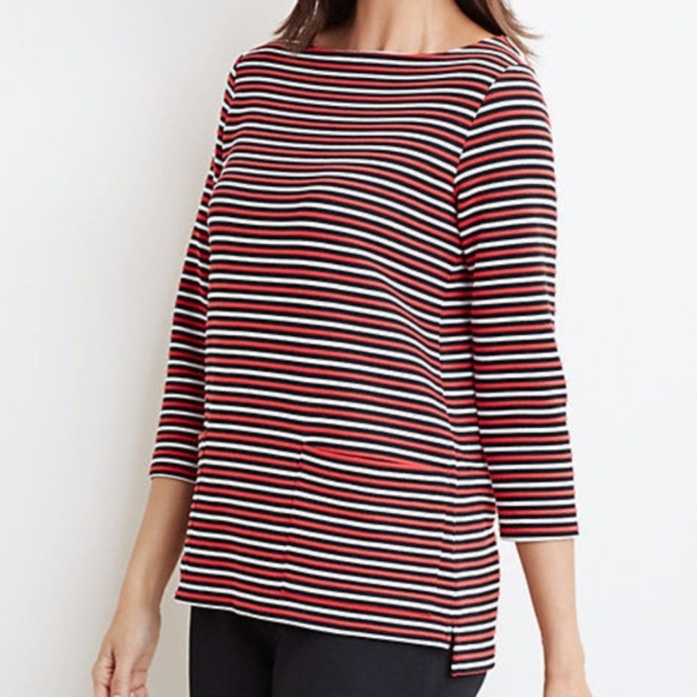 J. Jill red black white striped Ottoman knit top